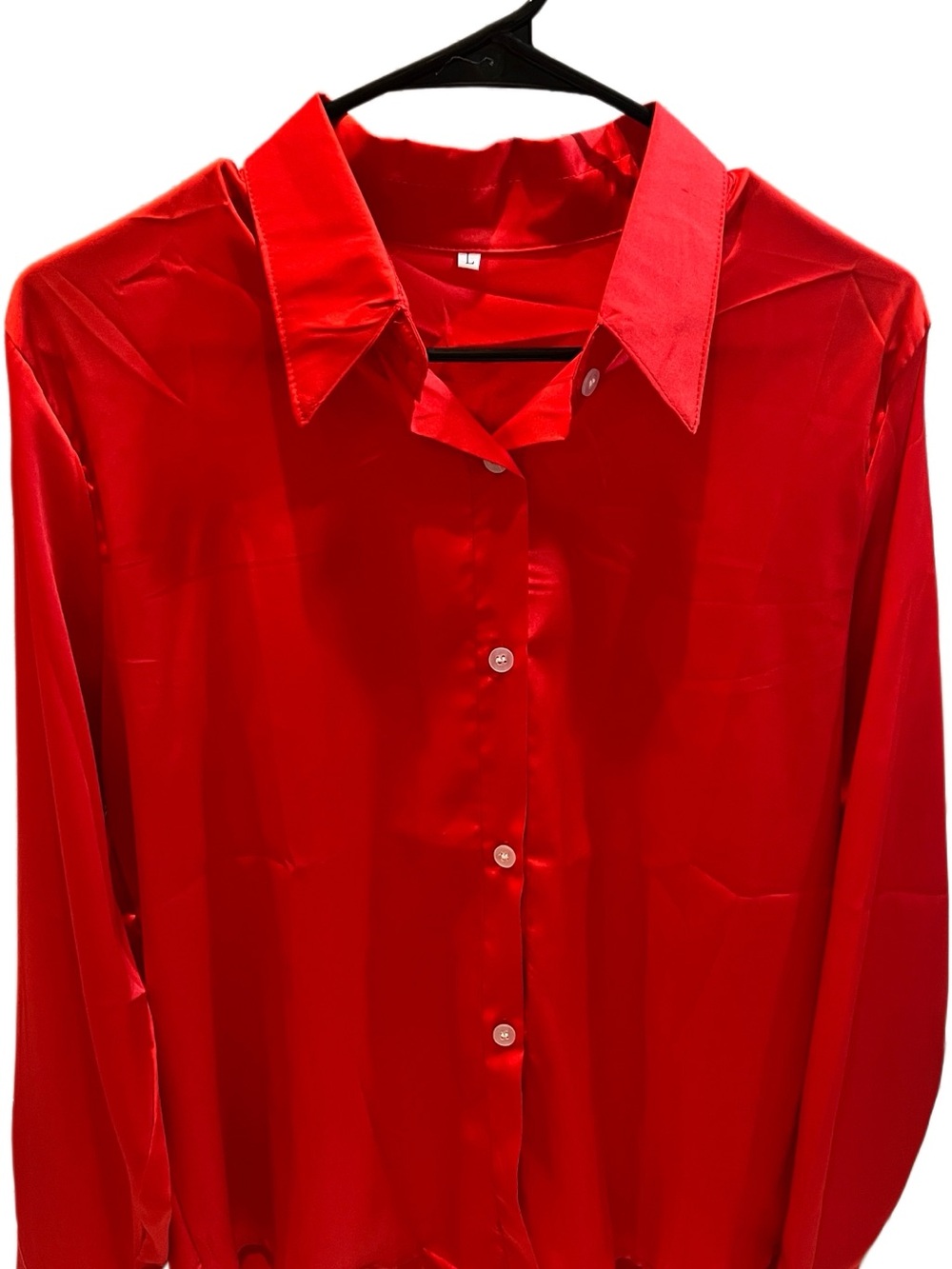 Classic Red Satin Button-Down Blouse